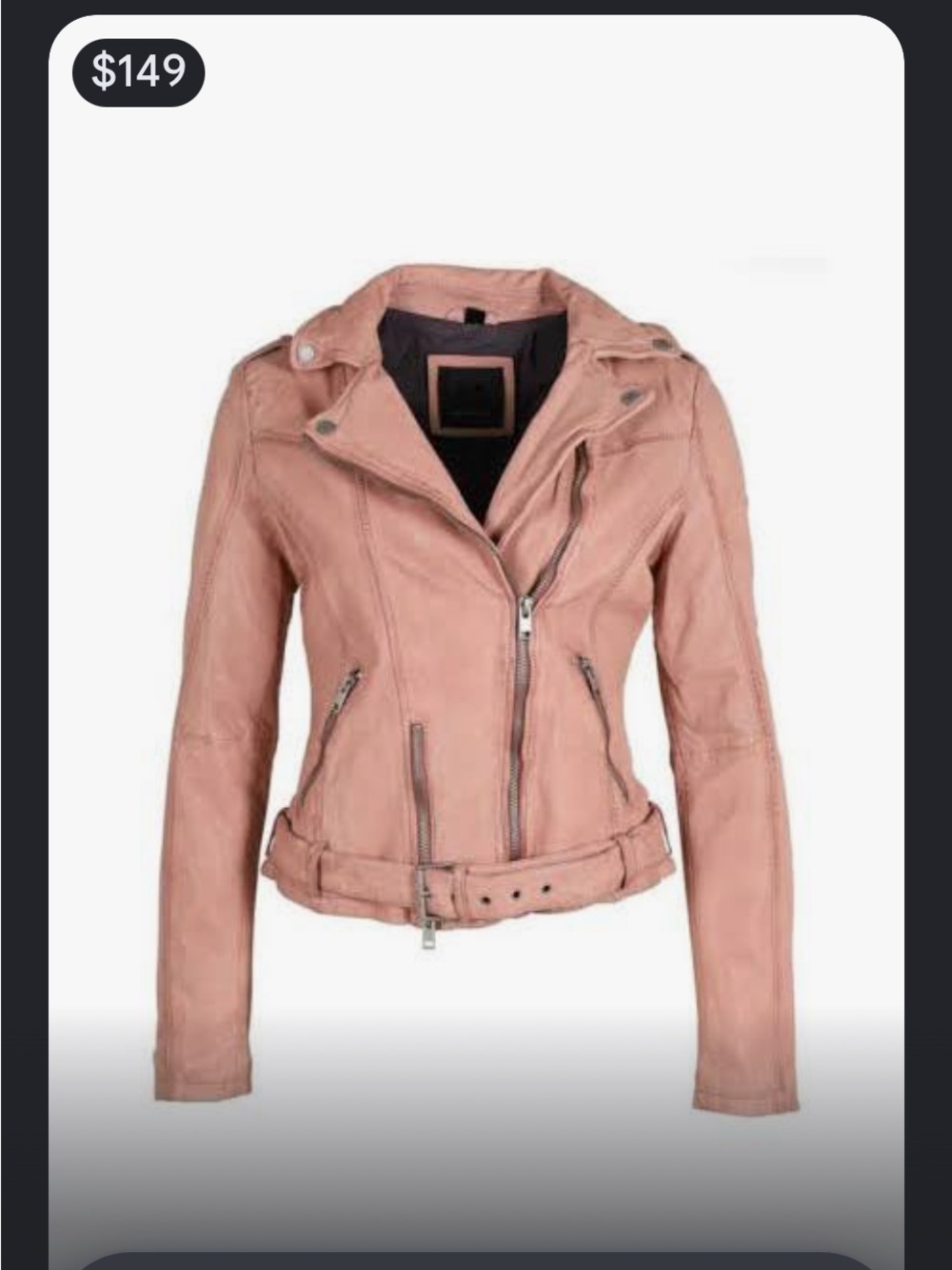 Mauritius Wild 2 Dusty Rose(light pink)leather moto jacket. Size XL